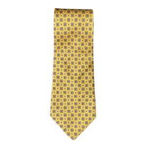 TOMMY HILFIGER - Yellow Geometric Floral Tie with Navy Contrast Blade